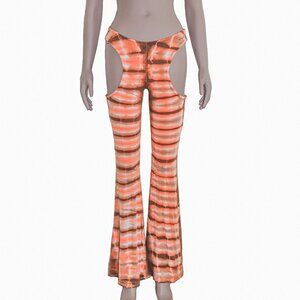 Oh Mighty Boho‎ Chic Orange Tie Dye Cut Out High Waisted Bell Bottom Pants Small